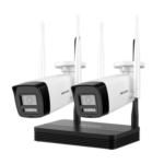 KIT 2 Cámaras Bala 4 Megapíxeles / 1 Grabadora Wi-Fi / Hasta 512 GB de Almacenamiento (No Incluye Memoria SD) / Incluye Fuente y Cable RJ45