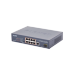 Switch no Administrable 8 puertos 10/100 c/ PoE, 1 puerto Uplink 10/100/1000 y 1 SFP 100/1000 para escritorio