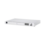 UniFi Dream Machine Pro, con un puerto 10G SFP+ WAN / 1 GbE WAN / 8 puertos 10/100/1000 Mbps RJ-45 LAN, y una bahía de HDD 3.5", integra todos los controladores UniFi